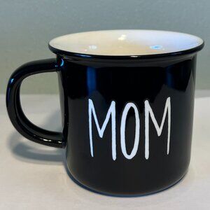 MOM Engraved in White on Black Ceramic Camping Style Mug ~ Mother’s Day Gift